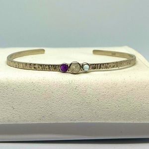 STERLING SILVER, MOONSTONE, BLUE TOPAZ & AMETHYST CUFF BRACELET